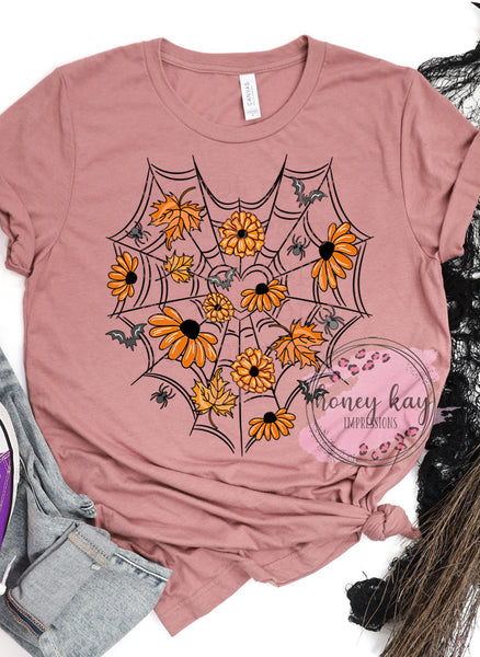 DTF Flower Spiderweb Heart