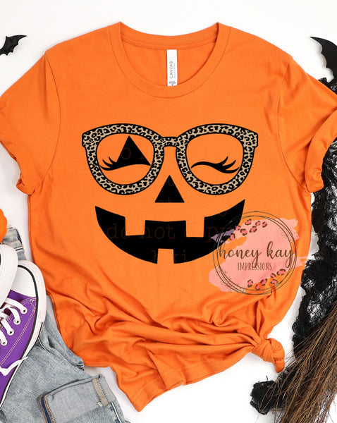 DTF Leopard Glasses Pumpkin Face